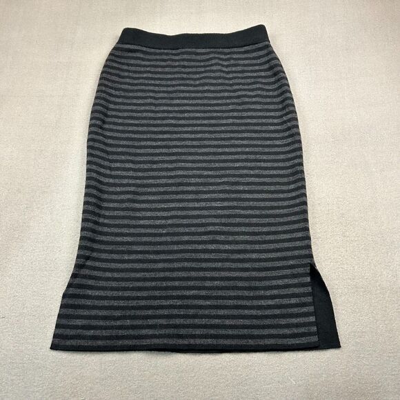 Eileen Fisher Merino Wool Knit Skirt XS Side Slits Soft Striped Gray - Picture 4 of 8